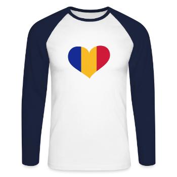 Rumänien Herz; Heart Romania - T-shirt baseball manches longues Homme - blanc/marine - Devant - Nik (191cm)