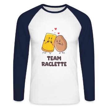 Raclette-Saison Käse- und Kartoffelhumor - Unisex Baseballshirt langarm - Weiß/Navy - Vorne - Nik (191cm)