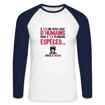 eine menschliche Rasse Spezies Junk verweigern - Unisex Baseballshirt langarm - Weiß/Navy - Vorne - Nik (191cm)
