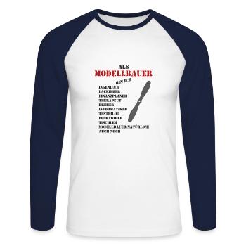 modélisateurs - T-shirt baseball manches longues Homme - blanc/marine - Devant - Nik (191cm)