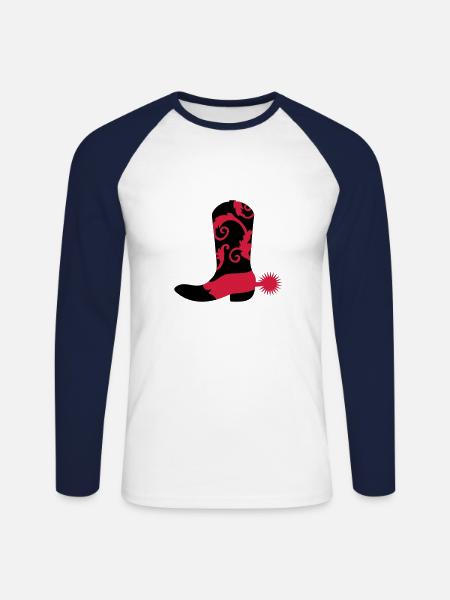 Cowboy boots - Unisex Long Sleeve Baseball T-Shirt - white/navy