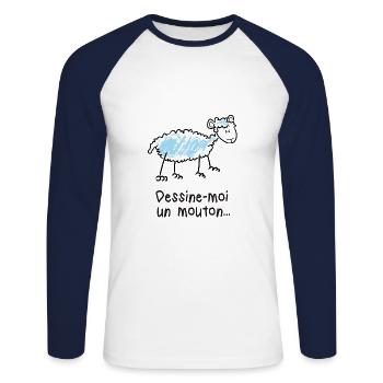 Dessine moi un mouton (Tshirt clair) - T-shirt baseball manches longues Homme - blanc/marine - Devant - Nik (191cm)
