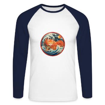 Cercle de chats ramen - T-shirt baseball manches longues Homme - blanc/marine - Devant - Nik (191cm)