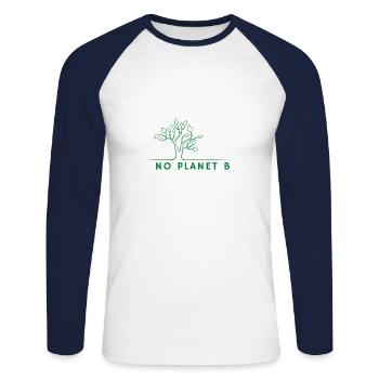 No Planet B - Protection de l’environnement - T-shirt baseball manches longues Homme - blanc/marine - Devant - Nik (191cm)