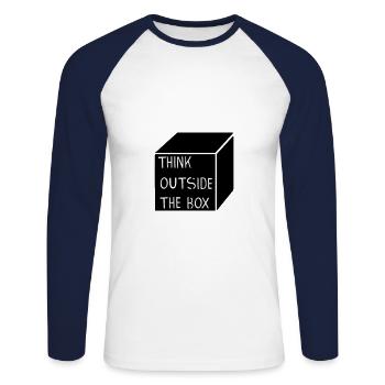 THINK OUTSIDE THE BOX - Unisex Baseballshirt langarm - Weiß/Navy - Vorne - Nik (191cm)
