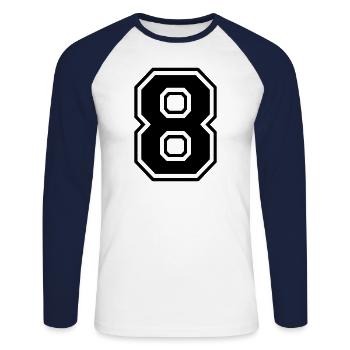 8 Nummer Acht Ziffer Zahl Rückennummer Geschenk - Unisex Baseballshirt langarm - Weiß/Navy - Vorne - Nik (191cm)