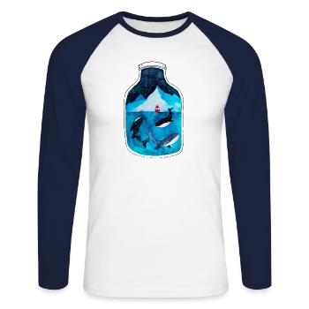 Norwegen Fjord Souvenir I Wale Unterwasser - Unisex Baseballshirt langarm - Weiß/Navy - Vorne - Nik (191cm)