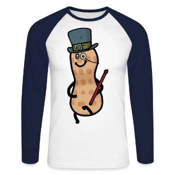Cylindre d’arachide Monocle M. Sir Nut Gentleman - T-shirt baseball manches longues Homme - blanc/marine - Devant - Nik (191cm)