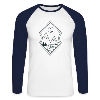 BOHO moonlit mountains and moon reflection - Unisex Long Sleeve Baseball T-Shirt - white/navy - Front - Nik (191cm)