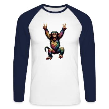 Rainbow Monkey Rainbow Flag Rainbowcore - Unisex Long Sleeve Baseball T-Shirt - white/navy - Front - Nik (191cm)
