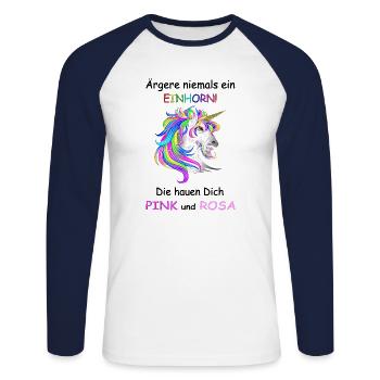 Unicorns don't annoy - Unisex Long Sleeve Baseball T-Shirt - white/navy - Front - Nik (191cm)