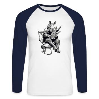 Nashorn auf Toilette - Unisex Baseballshirt langarm - Weiß/Navy - Vorne - Nik (191cm)