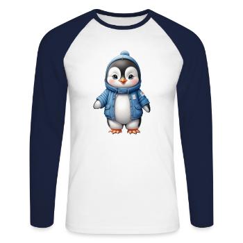 Hiver Mignon Pingouin Retour à l’école - T-shirt baseball manches longues Homme - blanc/marine - Devant - Nik (191cm)