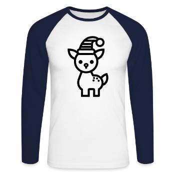 renne de noel - T-shirt baseball manches longues Homme - blanc/marine - Devant - Nik (191cm)