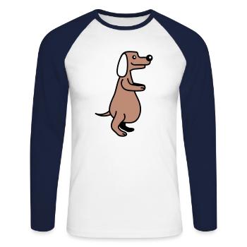 Dog Big Belly Overweight Funny Cartoon Comic - Unisex Long Sleeve Baseball T-Shirt - white/navy - Front - Nik (191cm)