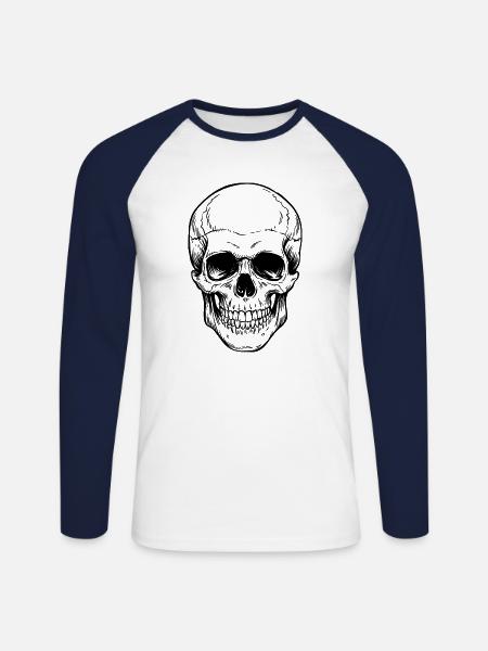 Schädel - Unisex Baseballshirt langarm - Weiß/Navy