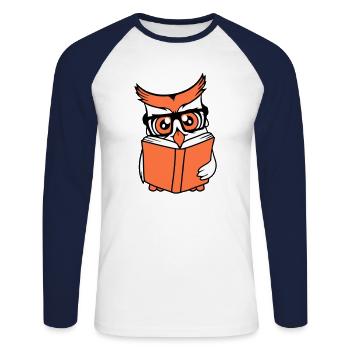 Owl Nerd Geek Book Reading Bird Eagle Owl Glasses Smart - Unisex Long Sleeve Baseball T-Shirt - white/navy - Front - Nik (191cm)