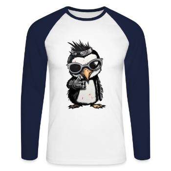 Cool Punk Rock Pingouin Adorable Animal - T-shirt baseball manches longues Homme - blanc/marine - Devant - Nik (191cm)