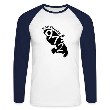 Martinique 972 (1 couleur modifiable) - T-shirt baseball manches longues Homme - blanc/marine - Devant - Nik (191cm)