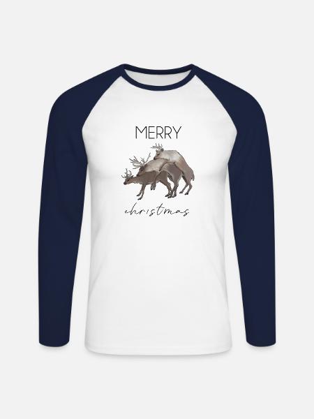 Rentierspaß - Unisex Baseballshirt langarm - Weiß/Navy