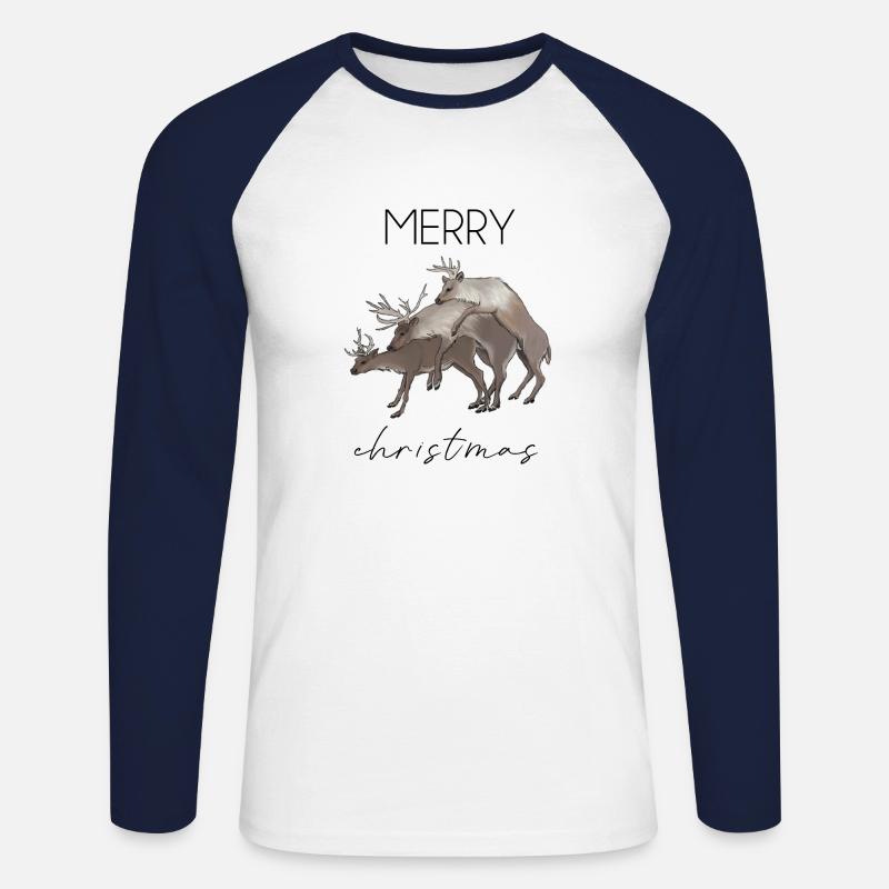 reindeer fun - Unisex Long Sleeve Baseball T-Shirt - white/navy