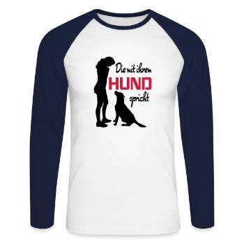 Mit Hund sprechen - Unisex Baseballshirt langarm - Weiß/Navy - Vorne - Nik (191cm)