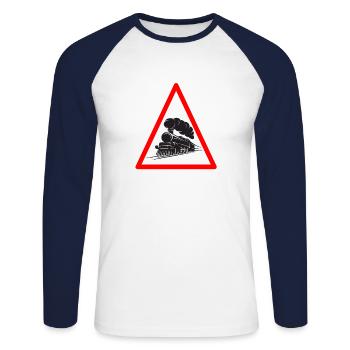 Attention locomotive locomotive de locomotive cadeau de locomotive - T-shirt baseball manches longues Homme - blanc/marine - Devant - Nik (191cm)