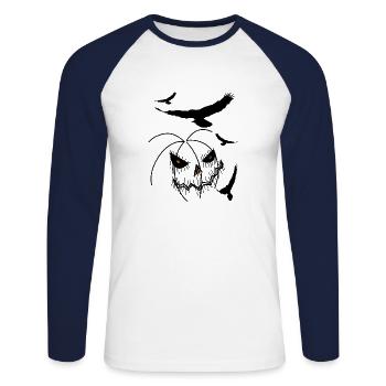 Halloween feiern Kürbis Zombie Zauberstab Geschenk - Unisex Baseballshirt langarm - Weiß/Navy - Vorne - Nik (191cm)