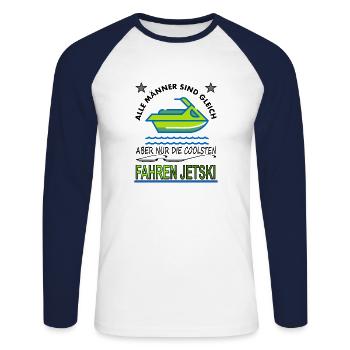 Jetski fahren Jetskifahrer Wassersport Geschenk - Unisex Baseballshirt langarm - Weiß/Navy - Vorne - Nik (191cm)