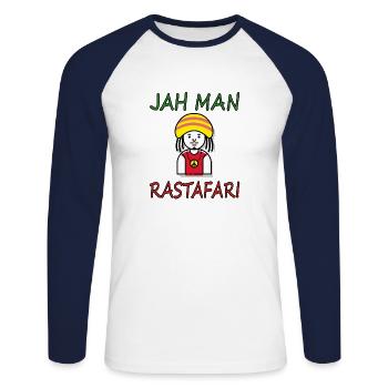 I love reggae music Rastafari Jah gift idea - Unisex Long Sleeve Baseball T-Shirt - white/navy - Front - Nik (191cm)
