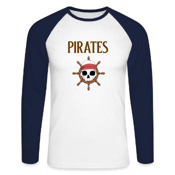 Pirate Pirate Ship Pirate Flag Skull Skull - Unisex Long Sleeve Baseball T-Shirt - white/navy - Front - Nik (191cm)