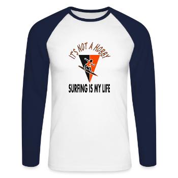 Surfer Surfboard Surfer Surf cadeau - T-shirt baseball manches longues Homme - blanc/marine - Devant - Nik (191cm)