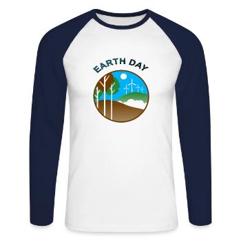 Jour de la Terre Planète Climat Protection de l’environnement Cadeau - T-shirt baseball manches longues Homme - blanc/marine - Devant - Nik (191cm)