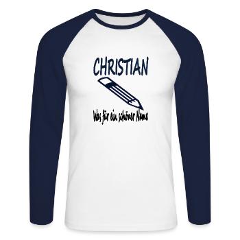 Ich bin Christian ich heiße Christain Geschenkidee - Unisex Baseballshirt langarm - Weiß/Navy - Vorne - Nik (191cm)