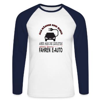 E-Auto fahren Elektroauto Autofahrer Geschenkidee - Unisex Baseballshirt langarm - Weiß/Navy - Vorne - Nik (191cm)