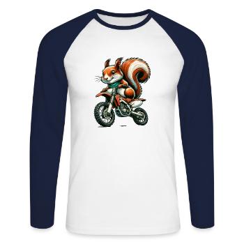 Motocross Sports Squirrel Nuts Animal Lover - Unisex Long Sleeve Baseball T-Shirt - white/navy - Front - Nik (191cm)
