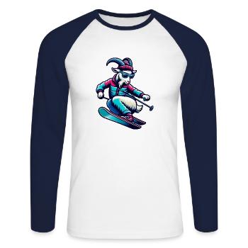 Lustige Ziege Beim Ski Im Winter - Unisex Baseballshirt langarm - Weiß/Navy - Vorne - Nik (191cm)