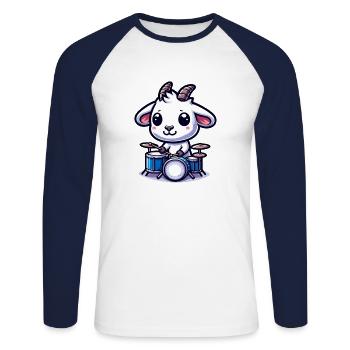 Süße Ziege Spielt Schlagzeug Auf Der Farm - Unisex Baseballshirt langarm - Weiß/Navy - Vorne - Nik (191cm)