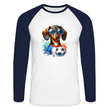 Teckel Joueur de football Wiener Dog Fan - T-shirt baseball manches longues Homme - blanc/marine - Devant - Nik (191cm)