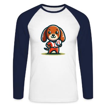 Niedlicher Junge Dackel Baseball Spieler - Unisex Baseballshirt langarm - Weiß/Navy - Vorne - Nik (191cm)