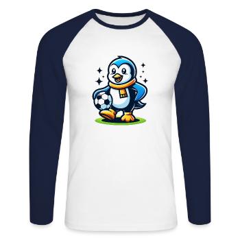 Pinguin Fußballspieler Meister Fan Vogel Ball - Unisex Baseballshirt langarm - Weiß/Navy - Vorne - Nik (191cm)
