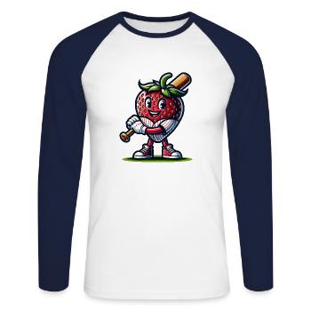 Funny Baseball Player Strawberry Sport - Unisex Long Sleeve Baseball T-Shirt - white/navy - Front - Nik (191cm)