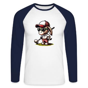 Funny Donkey Golfer Cartoon - Unisex Long Sleeve Baseball T-Shirt - white/navy - Front - Nik (191cm)