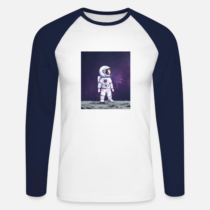 astronaut Mond Ölgemälde - Unisex Baseballshirt langarm - Weiß/Navy