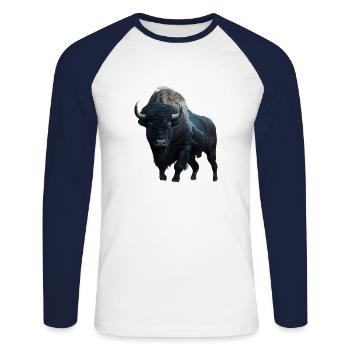 Bison buffle noir avec la foudre et le tonnerre fort - T-shirt baseball manches longues Homme - blanc/marine - Devant - Nik (191cm)