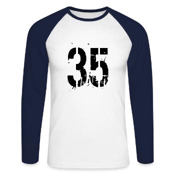 35 Nombre 35 - T-shirt baseball manches longues Homme - blanc/marine - Devant - Nik (191cm)