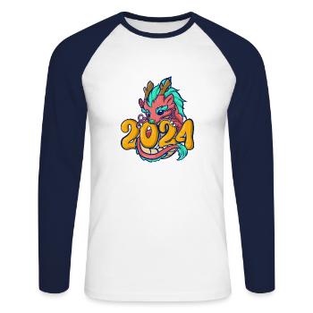Cadeau du Nouvel An chinois Dragon Chine Asiatique I - T-shirt baseball manches longues Homme - blanc/marine - Devant - Nik (191cm)