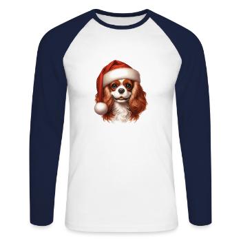 Noël Cavalier King Charles Spaniel - T-shirt baseball manches longues Homme - blanc/marine - Devant - Nik (191cm)