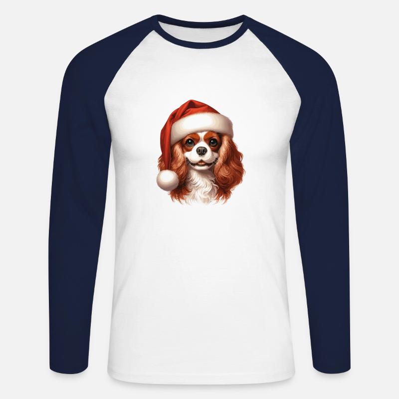 Weihnachts-Cavalier König Charles Spaniel - Unisex Baseballshirt langarm - Weiß/Navy