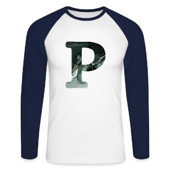 Lettre p marbré vert - T-shirt baseball manches longues Homme - blanc/marine - Devant - Nik (191cm)